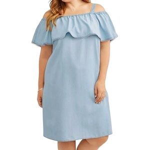 TERRA & SKY Chambray Off the Shoulder Shift Dress